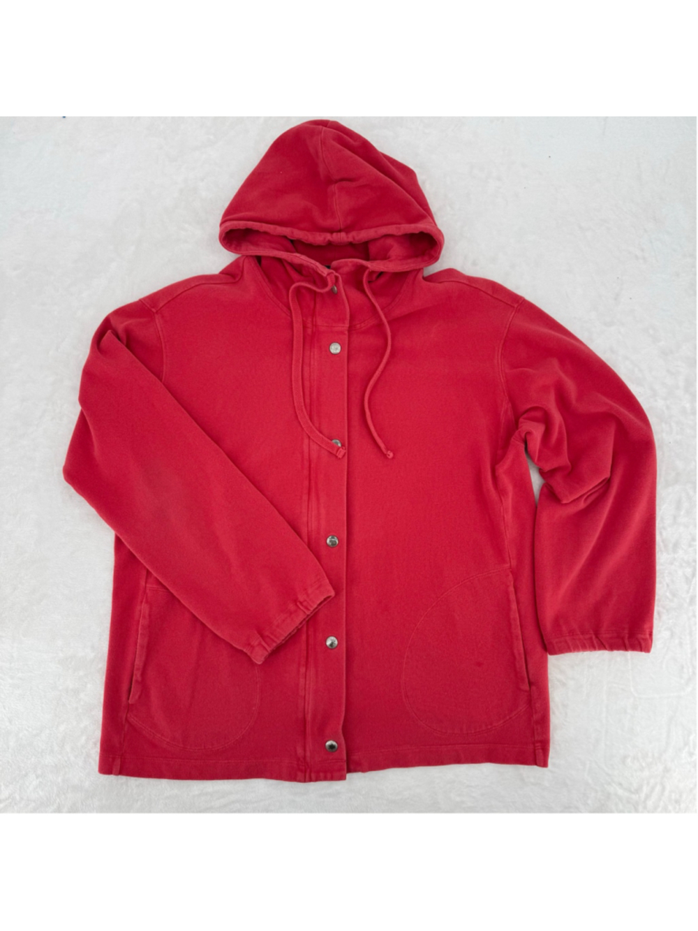 Eileen Fisher Red Hoodie Zip Snap Front 100% Organic Cotton Comfy Soft Preppy S